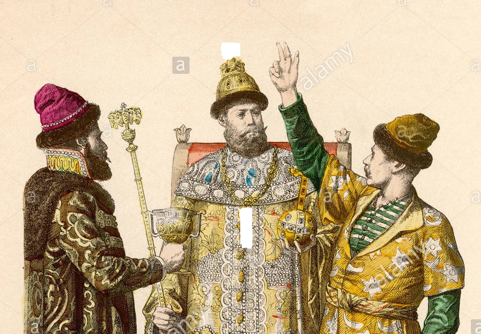 a-russian-czar-on-his-throne-with-crown-sceptre-amp-orb-and-two-boyars-G3BHK0.jpg